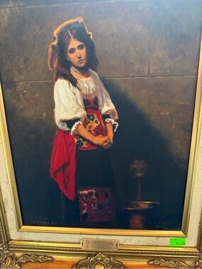 Vintage Oil Painting in Ornate Frame Signed Art Fetching Water" S.S. Pierce